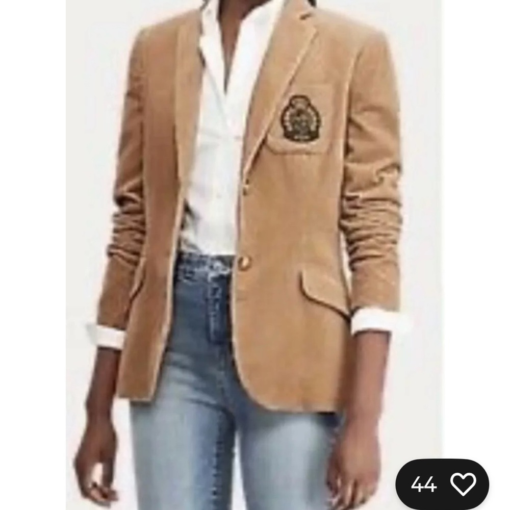Ralph Lauren Tan Corduroy Blazer with Embroidered Patch